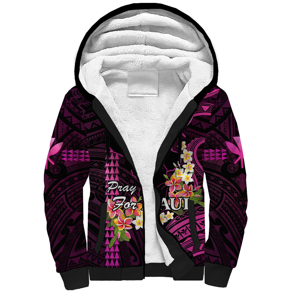 Hawaii Sherpa Hoodie Pray For Maui Hawaiian Plumeria Be Strong Pink Verison LT14 Unisex Pink - Polynesian Pride