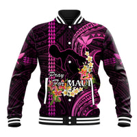 Personalised Hawaii Baseball Jacket Pray For Maui Hawaiian Plumeria Be Strong Pink Verison LT14 Unisex Pink - Polynesian Pride