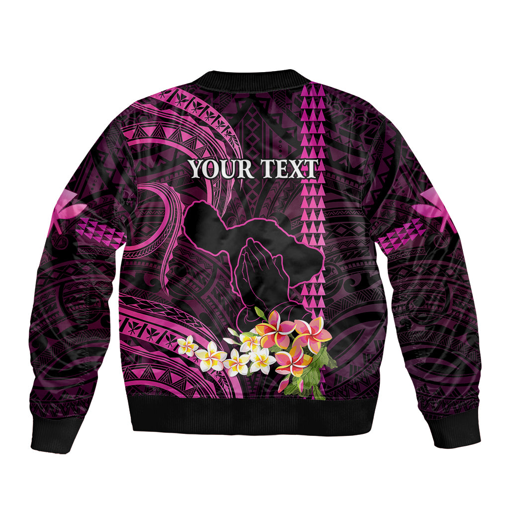 Personalised Hawaii Sleeve Zip Bomber Jacket Pray For Maui Hawaiian Plumeria Be Strong Pink Verison LT14 - Polynesian Pride