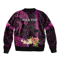 Personalised Hawaii Sleeve Zip Bomber Jacket Pray For Maui Hawaiian Plumeria Be Strong Pink Verison LT14 - Polynesian Pride