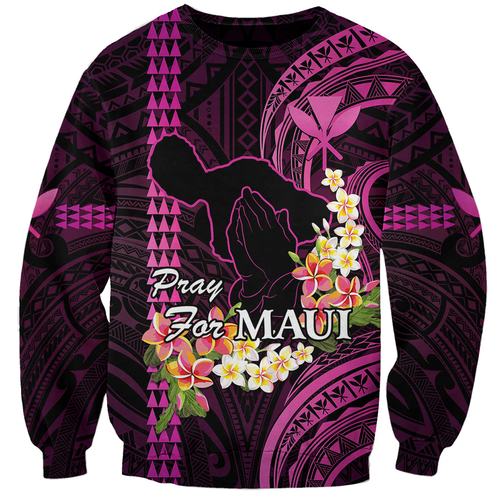 Personalised Hawaii Sweatshirt Pray For Maui Hawaiian Plumeria Be Strong Pink Verison LT14 Unisex Pink - Polynesian Pride