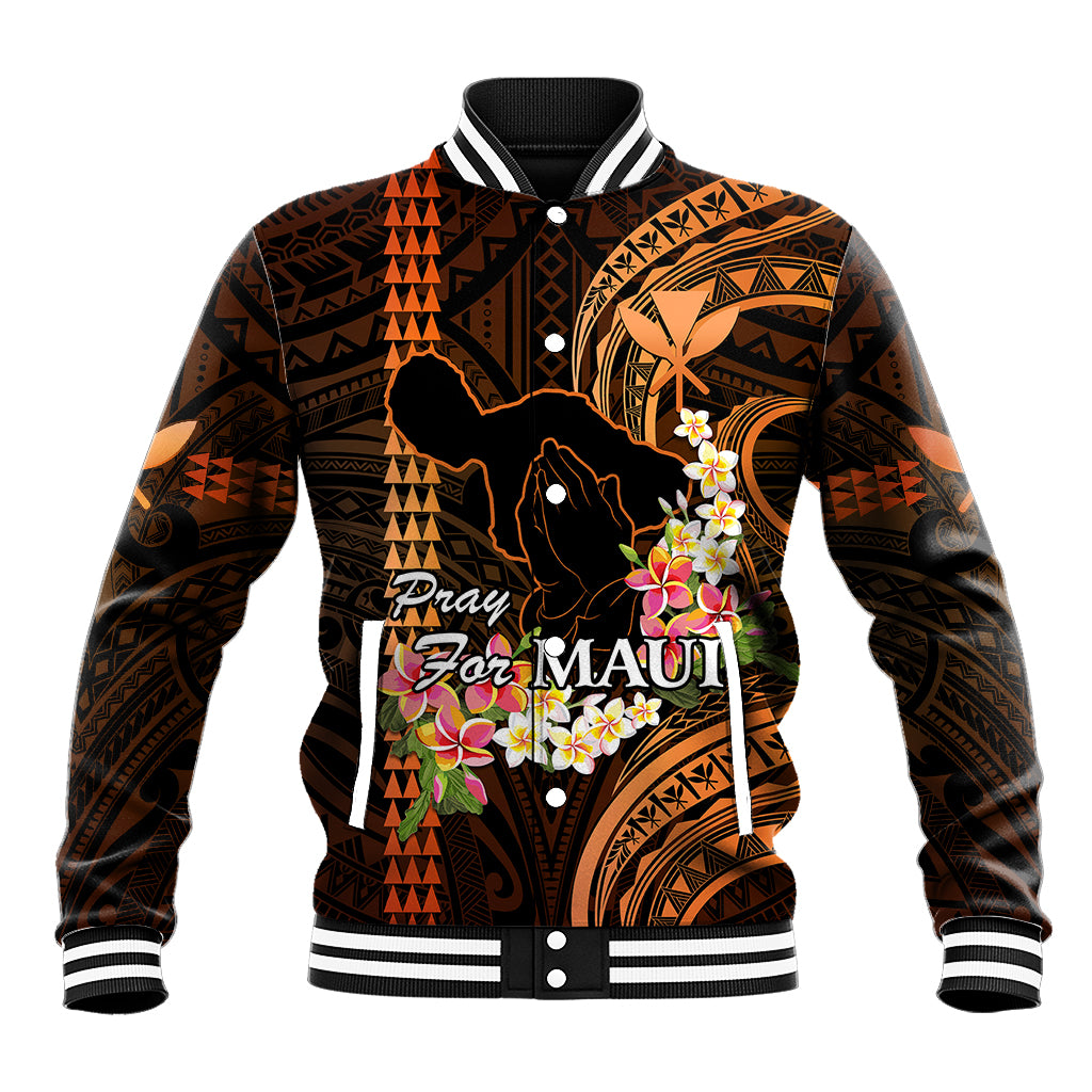 Hawaii Baseball Jacket Pray For Maui Hawaiian Plumeria Be Strong Gold Verison LT14 Unisex Gold - Polynesian Pride