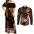 Hawaii Couples Matching Off Shoulder Maxi Dress and Long Sleeve Button Shirts Pray For Maui Hawaiian Plumeria Be Strong Gold Verison LT14 Gold - Polynesian Pride