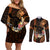 Hawaii Couples Matching Off Shoulder Short Dress and Long Sleeve Button Shirts Pray For Maui Hawaiian Plumeria Be Strong Gold Verison LT14 Gold - Polynesian Pride