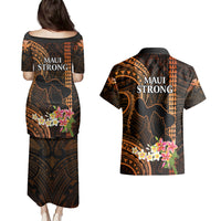 Hawaii Couples Matching Puletasi Dress and Hawaiian Shirt Pray For Maui Hawaiian Plumeria Be Strong Gold Verison LT14 - Polynesian Pride