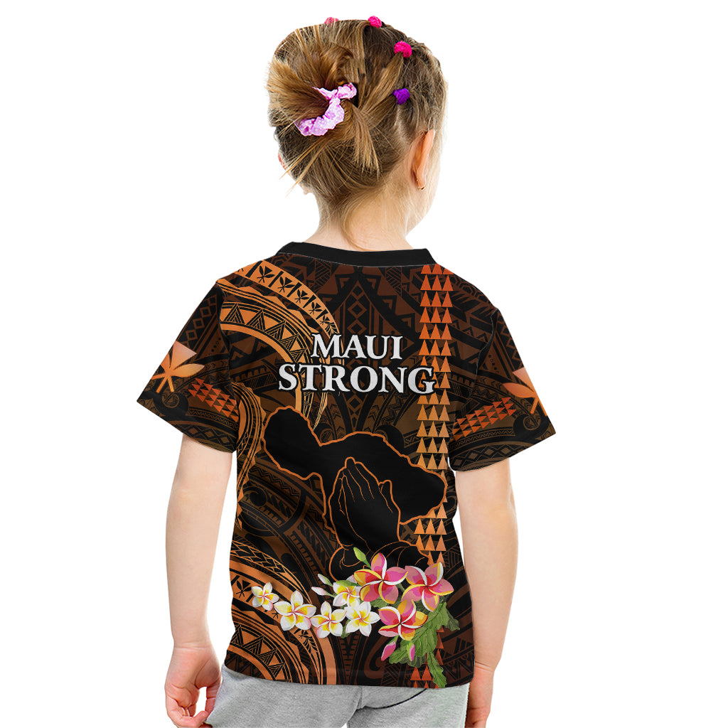 Hawaii Kid T Shirt Pray For Maui Hawaiian Plumeria Be Strong Gold Verison LT14 - Polynesian Pride