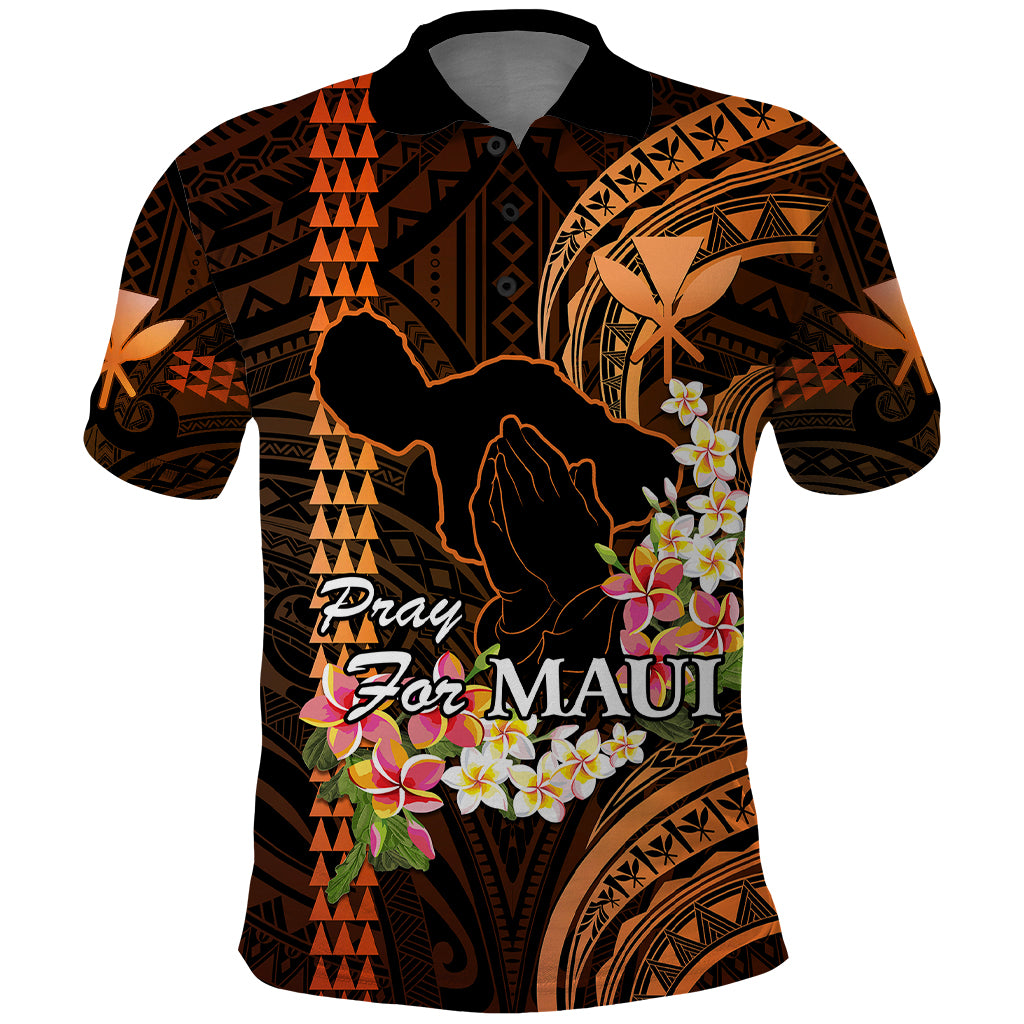 Hawaii Polo Shirt Pray For Maui Hawaiian Plumeria Be Strong Gold Verison LT14 Gold - Polynesian Pride
