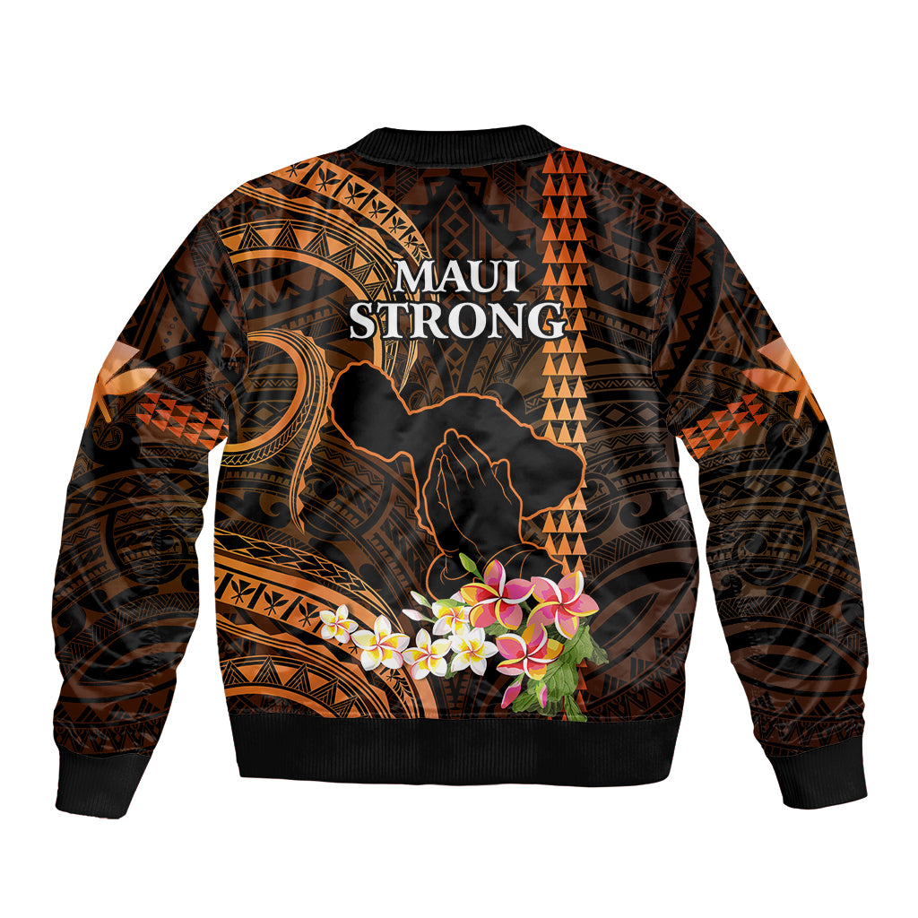 Hawaii Sleeve Zip Bomber Jacket Pray For Maui Hawaiian Plumeria Be Strong Gold Verison LT14 - Polynesian Pride
