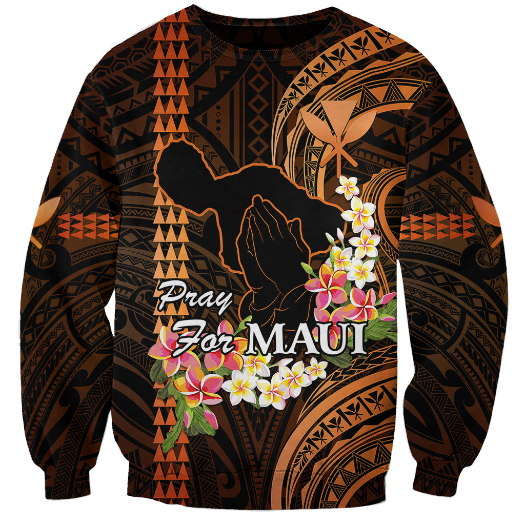 Hawaii Sweatshirt Pray For Maui Hawaiian Plumeria Be Strong Gold Verison LT14 Unisex Gold - Polynesian Pride