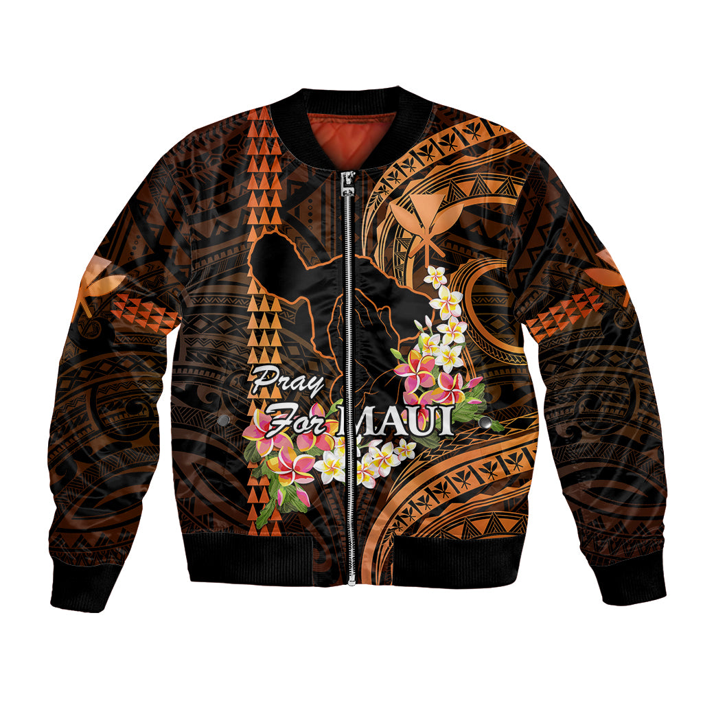 Personalised Hawaii Bomber Jacket Pray For Maui Hawaiian Plumeria Be Strong Gold Verison LT14 Unisex Gold - Polynesian Pride