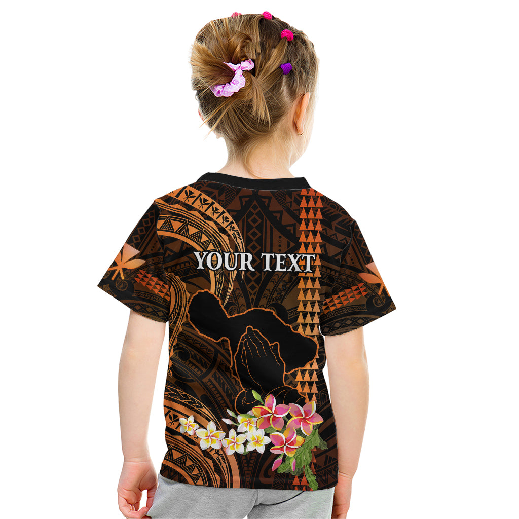 Personalised Hawaii Kid T Shirt Pray For Maui Hawaiian Plumeria Be Strong Gold Verison LT14 - Polynesian Pride