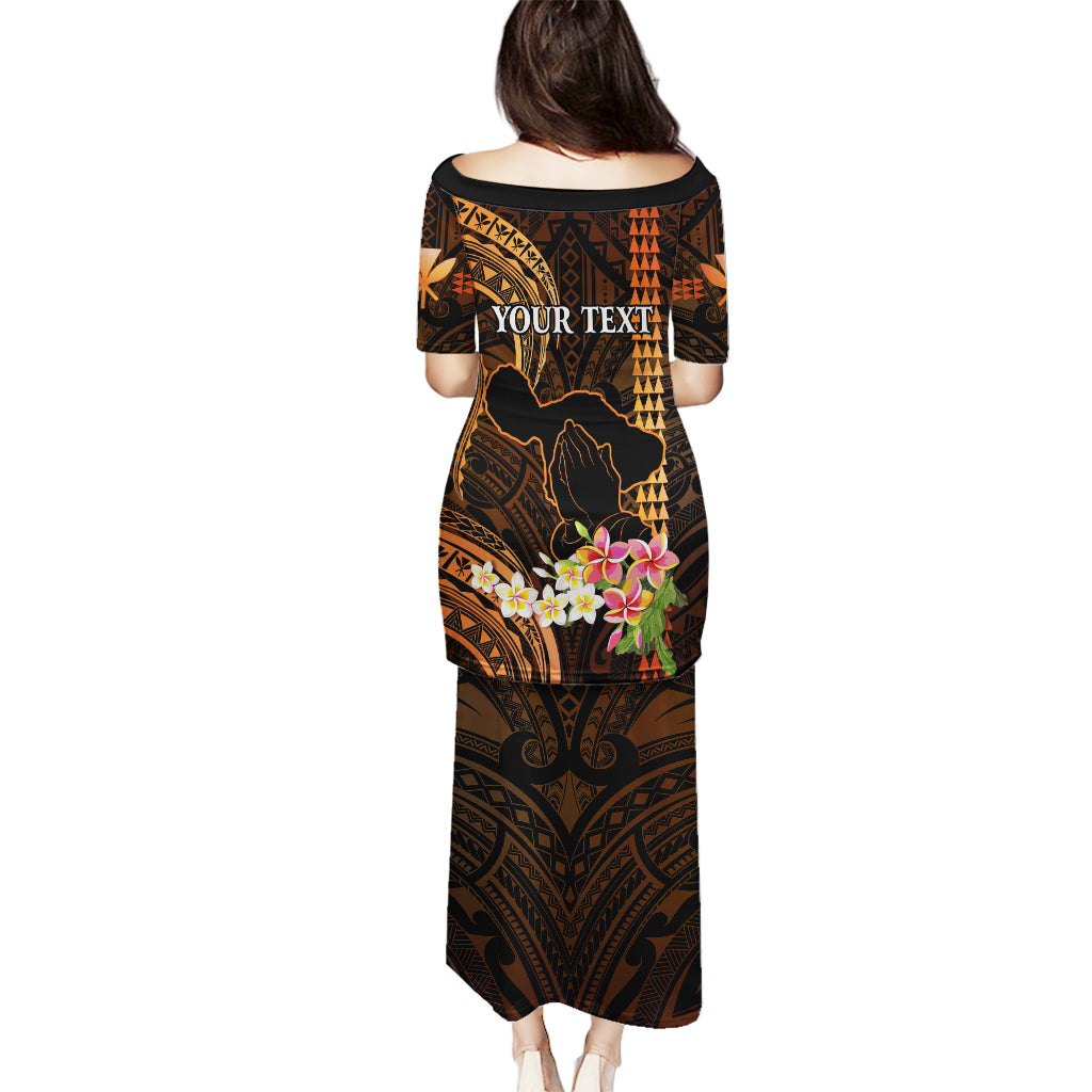 Personalised Hawaii Puletasi Pray For Maui Hawaiian Plumeria Be Strong Gold Verison LT14 - Polynesian Pride