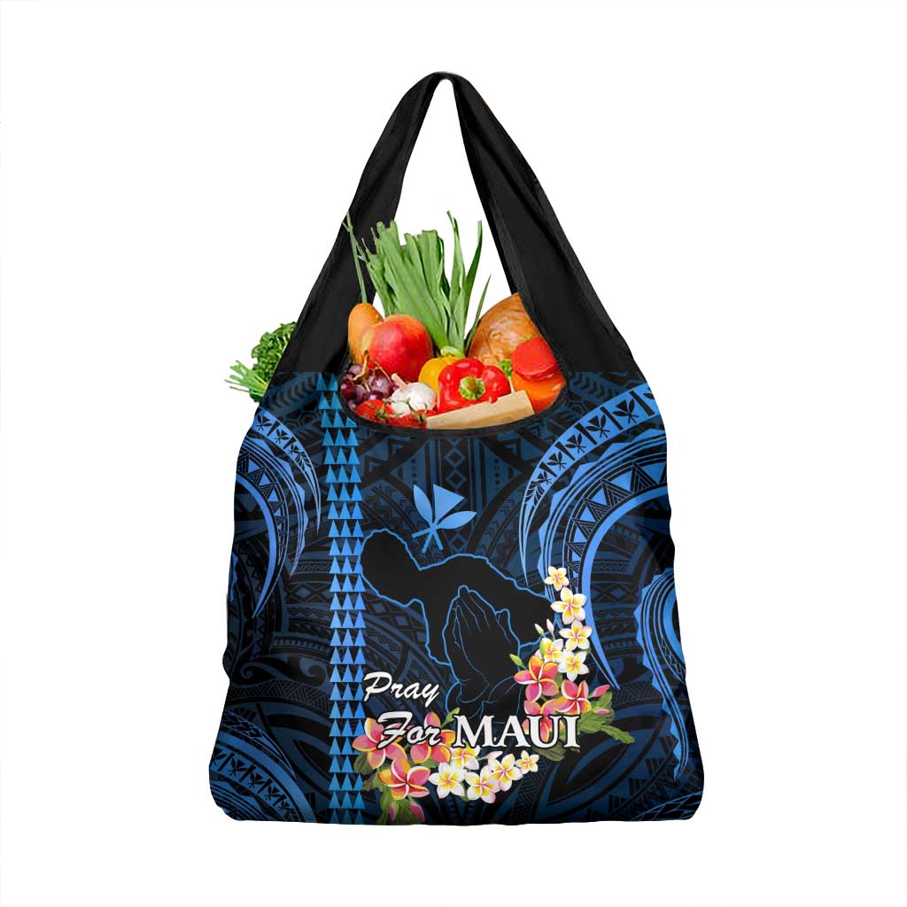 Blue Hawaii Grocery Bag Pray For Maui Hawaiian Plumeria Be Strong LT14 1-pack One Size Blue - Polynesian Pride
