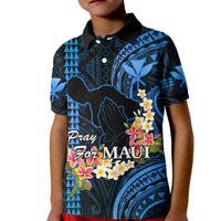 Hawaii Kid Polo Shirt Pray For Maui Hawaiian Plumeria Be Strong Blue Verison LT14 Kid Blue - Polynesian Pride