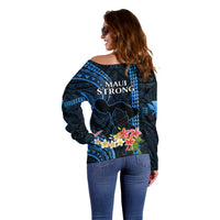 Hawaii Off Shoulder Sweater Pray For Maui Hawaiian Plumeria Be Strong Blue Verison LT14 - Polynesian Pride