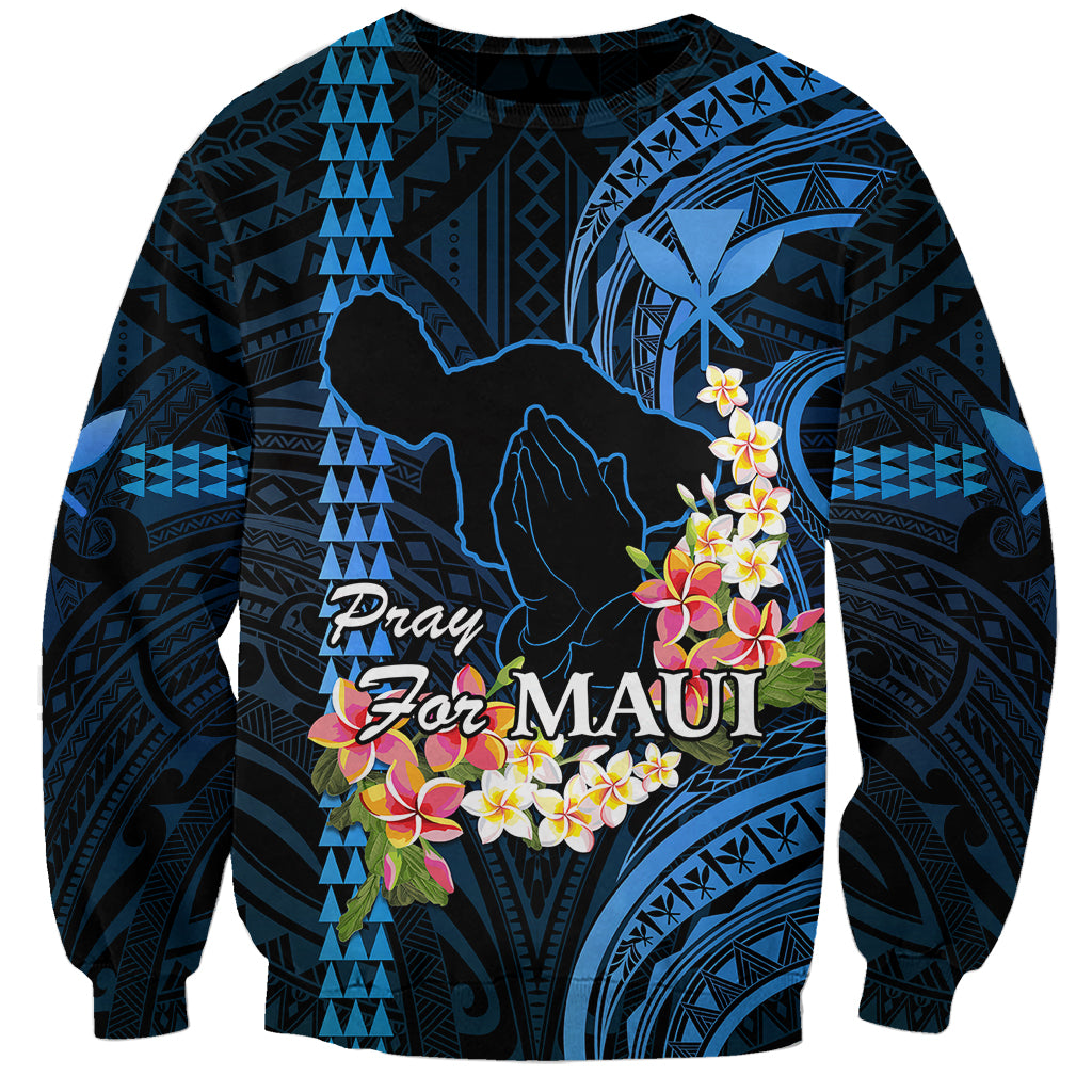 Hawaii Sweatshirt Pray For Maui Hawaiian Plumeria Be Strong Blue Verison LT14 Unisex Blue - Polynesian Pride