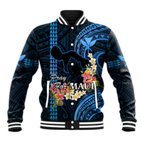 Personalised Hawaii Baseball Jacket Pray For Maui Hawaiian Plumeria Be Strong Blue Verison LT14 Unisex Blue - Polynesian Pride