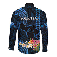 Personalised Hawaii Long Sleeve Button Shirt Pray For Maui Hawaiian Plumeria Be Strong Blue Verison LT14 - Polynesian Pride