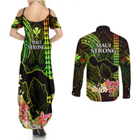 Hawaii Couples Matching Summer Maxi Dress and Long Sleeve Button Shirts Pray For Maui Hawaiian Plumeria Be Strong Reggae Verison LT14 - Polynesian Pride