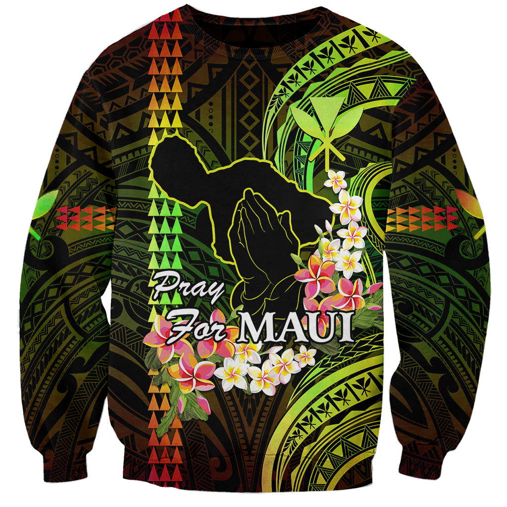 Hawaii Sweatshirt Pray For Maui Hawaiian Plumeria Be Strong Reggae Verison LT14 Unisex Reggae - Polynesian Pride