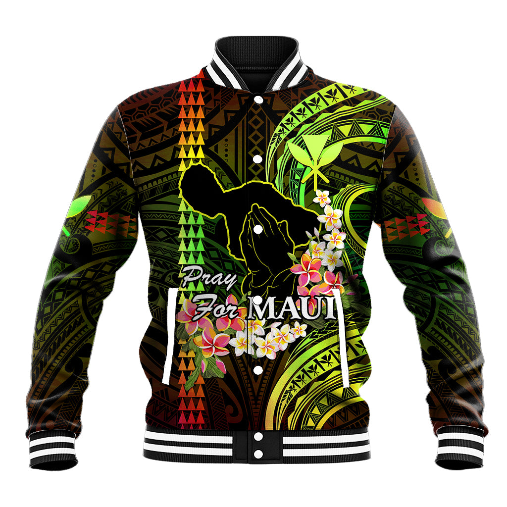 Personalised Hawaii Baseball Jacket Pray For Maui Hawaiian Plumeria Be Strong Reggae Verison LT14 Unisex Reggae - Polynesian Pride