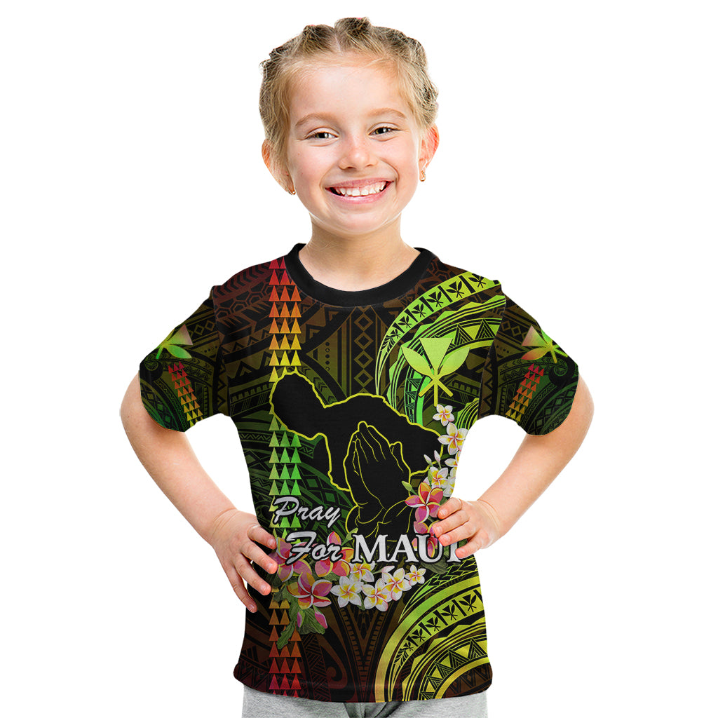 Personalised Hawaii Kid T Shirt Pray For Maui Hawaiian Plumeria Be Strong Reggae Verison LT14 Reggae - Polynesian Pride