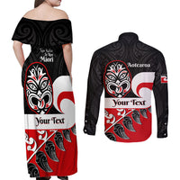Personalised Te Reo Maori New Zealand Couples Matching Off Shoulder Maxi Dress and Long Sleeve Button Shirts Kia Haka Maori Fern With Tino Rangatiratanga LT14 - Polynesian Pride