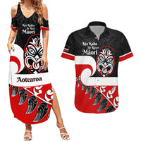 Personalised Te Reo Maori New Zealand Couples Matching Summer Maxi Dress and Hawaiian Shirt Kia Haka Maori Fern With Tino Rangatiratanga LT14 Red - Polynesian Pride