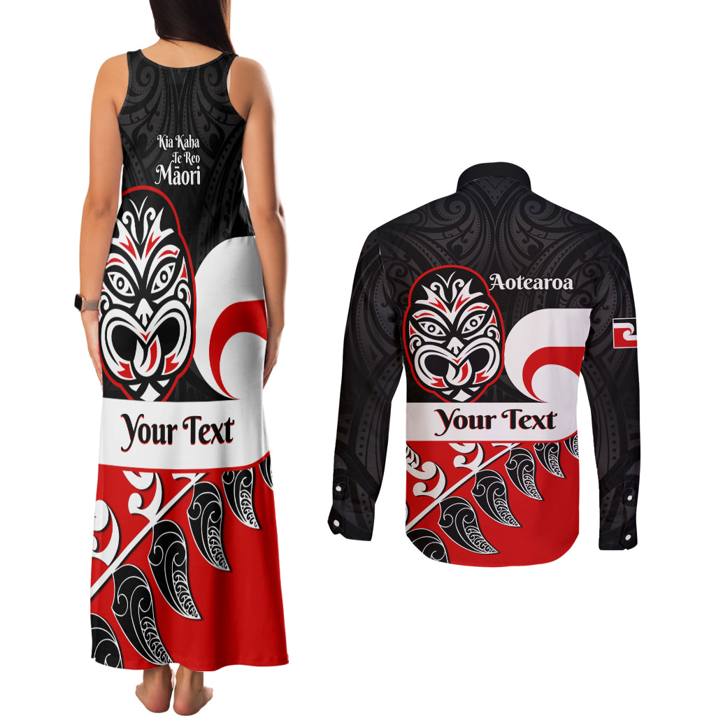 Personalised Te Reo Maori New Zealand Couples Matching Tank Maxi Dress and Long Sleeve Button Shirts Kia Haka Maori Fern With Tino Rangatiratanga LT14 - Polynesian Pride