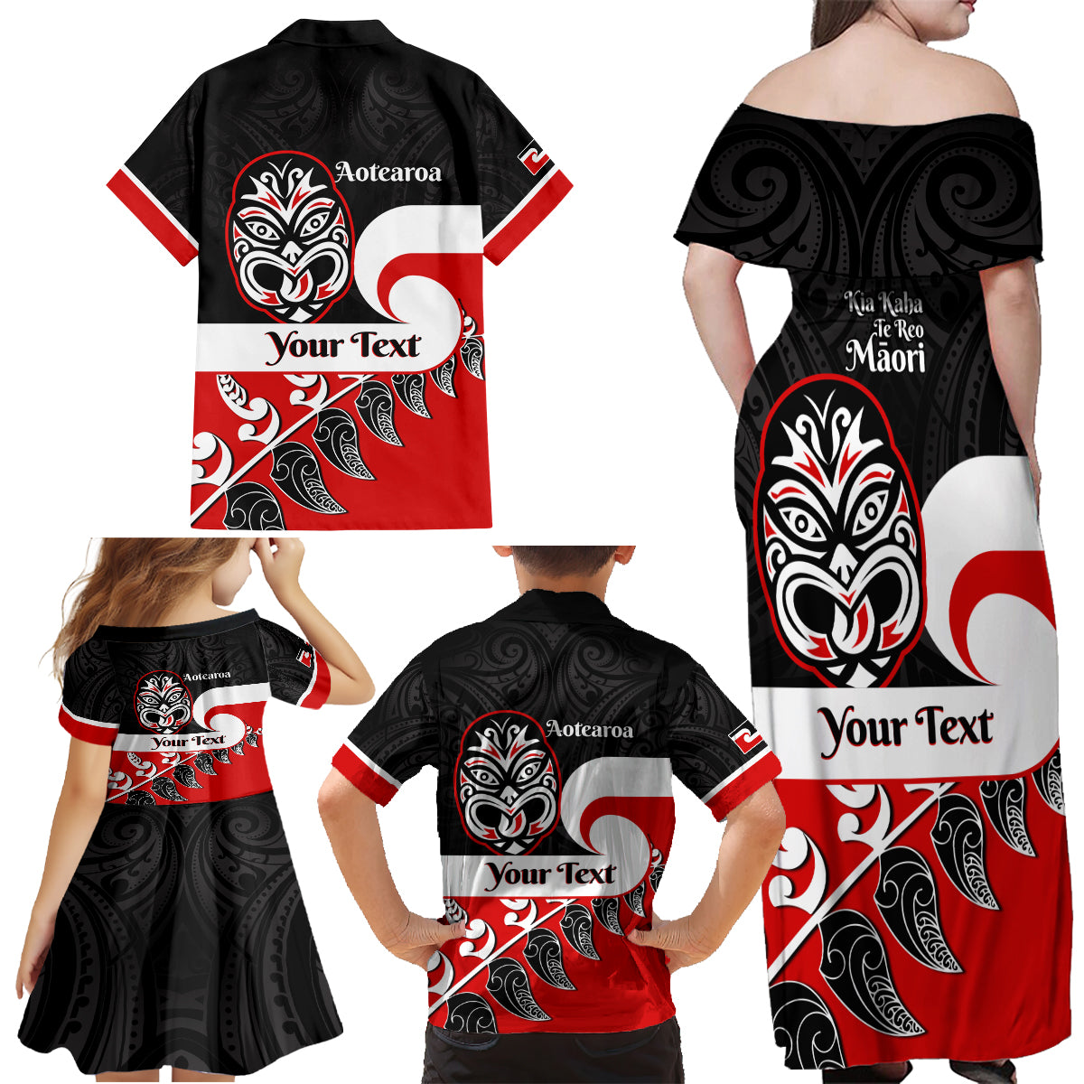 Personalised Te Reo Maori New Zealand Family Matching Off Shoulder Maxi Dress and Hawaiian Shirt Kia Haka Maori Fern With Tino Rangatiratanga LT14 - Polynesian Pride