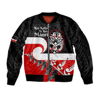 Personalised Te Reo Maori New Zealand Sleeve Zip Bomber Jacket Kia Haka Maori Fern With Tino Rangatiratanga LT14 Unisex Red - Polynesian Pride