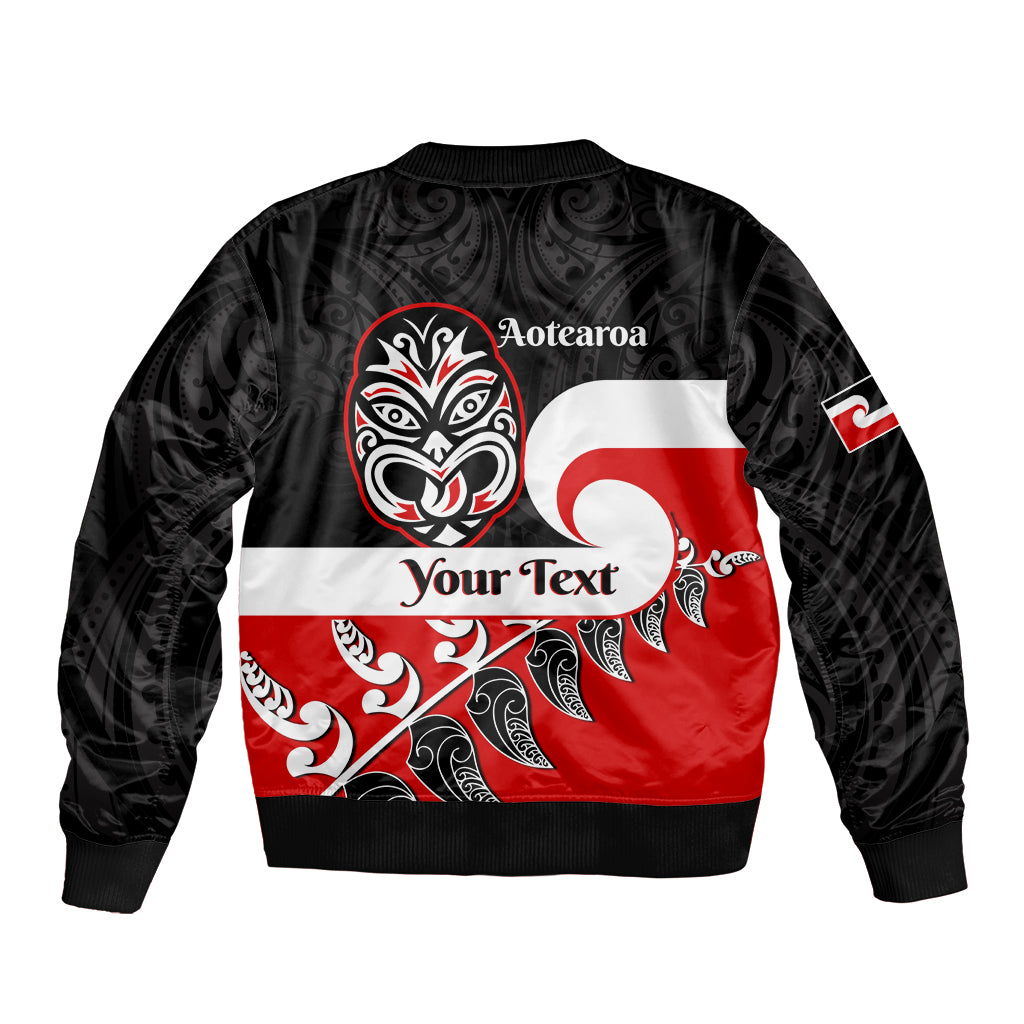 Personalised Te Reo Maori New Zealand Sleeve Zip Bomber Jacket Kia Haka Maori Fern With Tino Rangatiratanga LT14 - Polynesian Pride