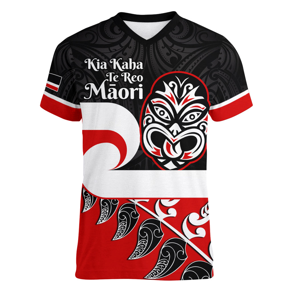 Personalised Te Reo Maori New Zealand Women V Neck T Shirt Kia Haka Maori Fern With Tino Rangatiratanga LT14 Female Red - Polynesian Pride