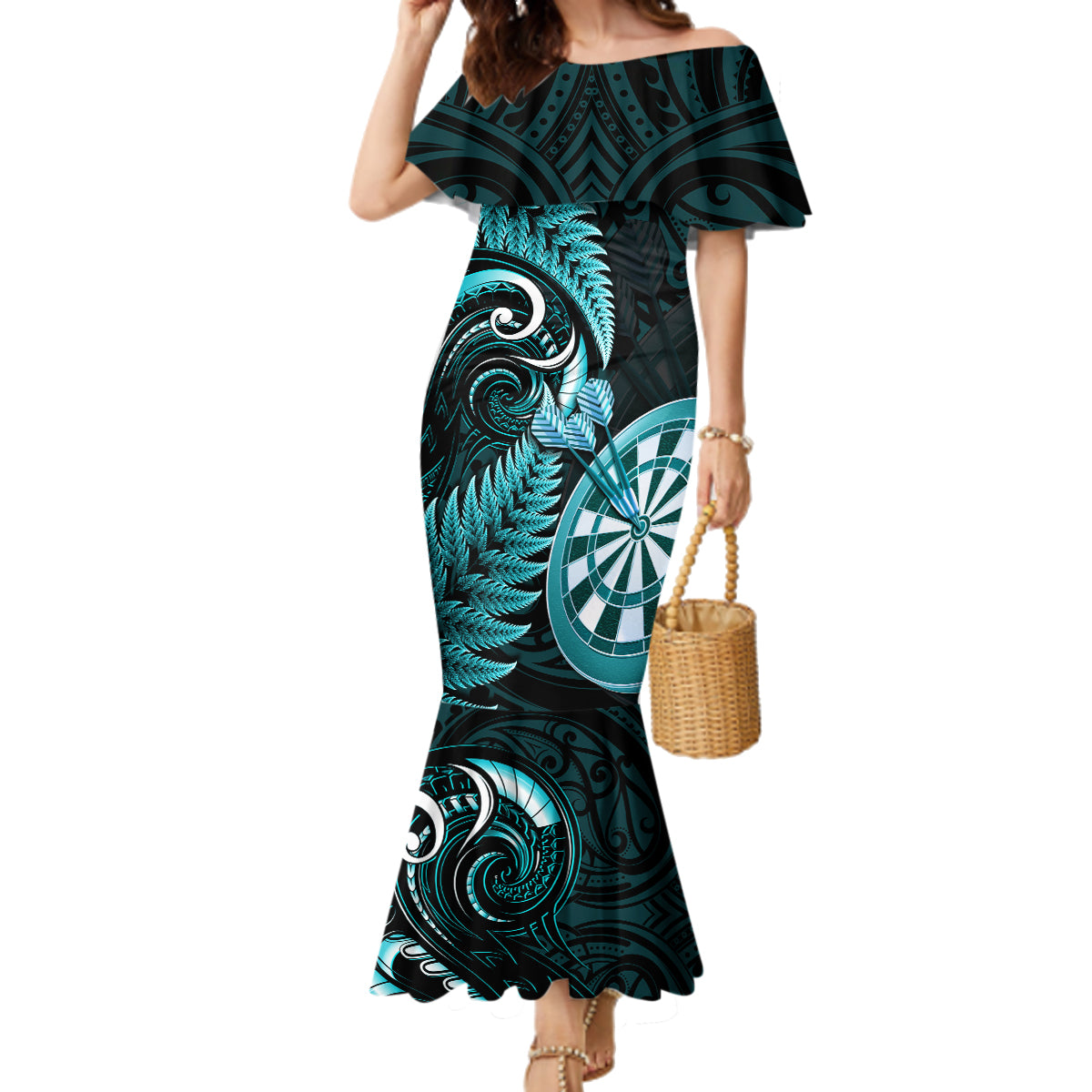 personalised-new-zealand-darts-family-matching-mermaid-dress-and-hawaiian-shirt-happiness-is-a-tight-threesome-maori-turquoise
