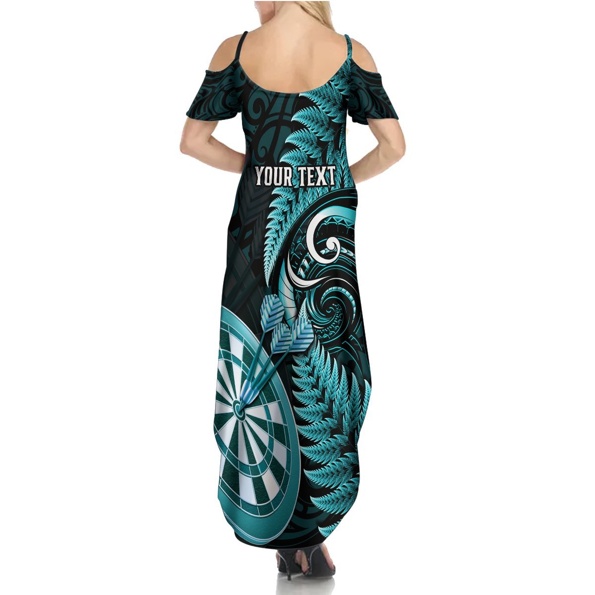 Personalised New Zealand Darts Summer Maxi Dress Happiness Is A Tight Threesome Maori Turquoise LT14 - Polynesian Pride