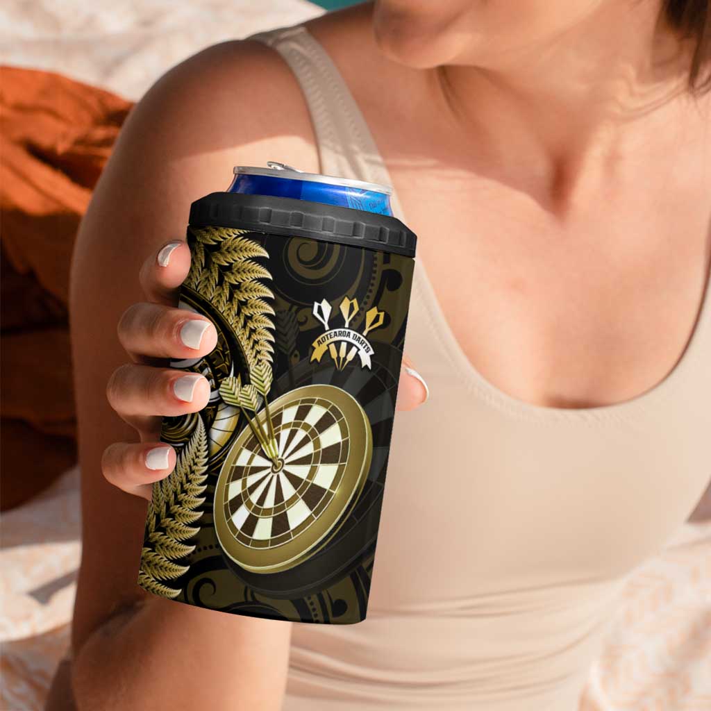 Personalised New Zealand Darts 4 in 1 Can Cooler Tumbler Happiness Is A Tight Threesome Maori Gold