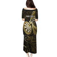 Personalised New Zealand Darts Family Matching Puletasi Dress and Hawaiian Shirt Happiness Is A Tight Threesome Maori Gold LT14 - Polynesian Pride