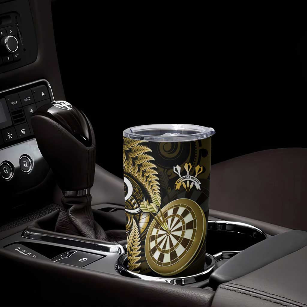 Personalised New Zealand Darts Tumbler Cup Happiness Is A Tight Threesome Maori Gold