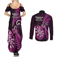 New Zealand Darts Couples Matching Summer Maxi Dress and Long Sleeve Button Shirts Happiness Is A Tight Threesome Maori Pink LT14 - Polynesian Pride