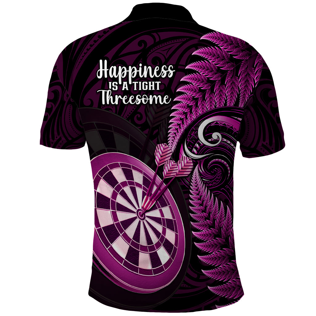 New Zealand Darts Polo Shirt Happiness Is A Tight Threesome Maori Pink LT14 - Polynesian Pride