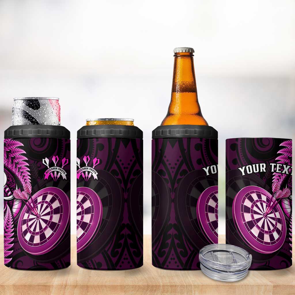 Personalised New Zealand Darts 4 in 1 Can Cooler Tumbler Happiness Is A Tight Threesome Maori Pink