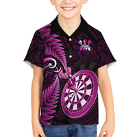 Personalised New Zealand Darts Family Matching Short Sleeve Bodycon Dress and Hawaiian Shirt Happiness Is A Tight Threesome Maori Pink LT14 Son's Shirt Pink - Polynesian Pride