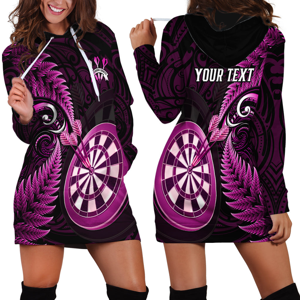 Personalised New Zealand Darts Hoodie Dress Happiness Is A Tight Threesome Maori Pink LT14 - Polynesian Pride