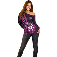 Personalised New Zealand Darts Off Shoulder Sweater Happiness Is A Tight Threesome Maori Pink LT14 - Polynesian Pride