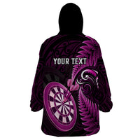 Personalised New Zealand Darts Wearable Blanket Hoodie Happiness Is A Tight Threesome Maori Pink LT14 - Polynesian Pride