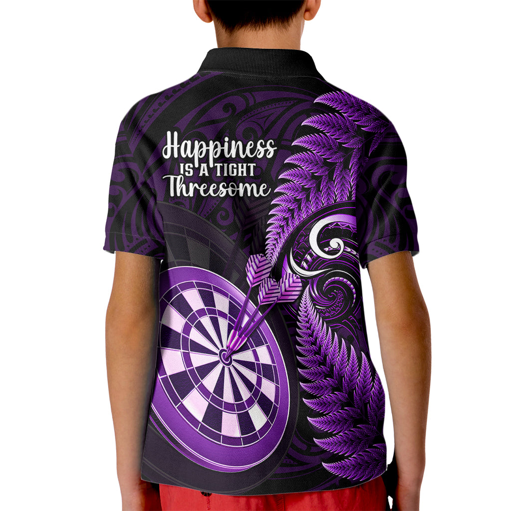 New Zealand Darts Kid Polo Shirt Happiness Is A Tight Threesome Maori Purple LT14 - Polynesian Pride