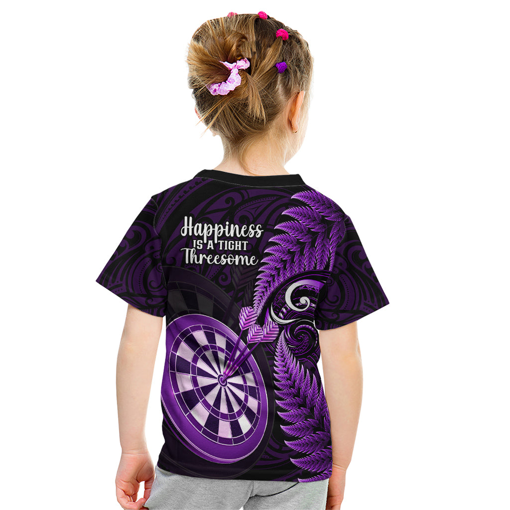 New Zealand Darts Kid T Shirt Happiness Is A Tight Threesome Maori Purple LT14 - Polynesian Pride