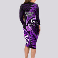 New Zealand Darts Long Sleeve Bodycon Dress Happiness Is A Tight Threesome Maori Purple LT14 - Polynesian Pride