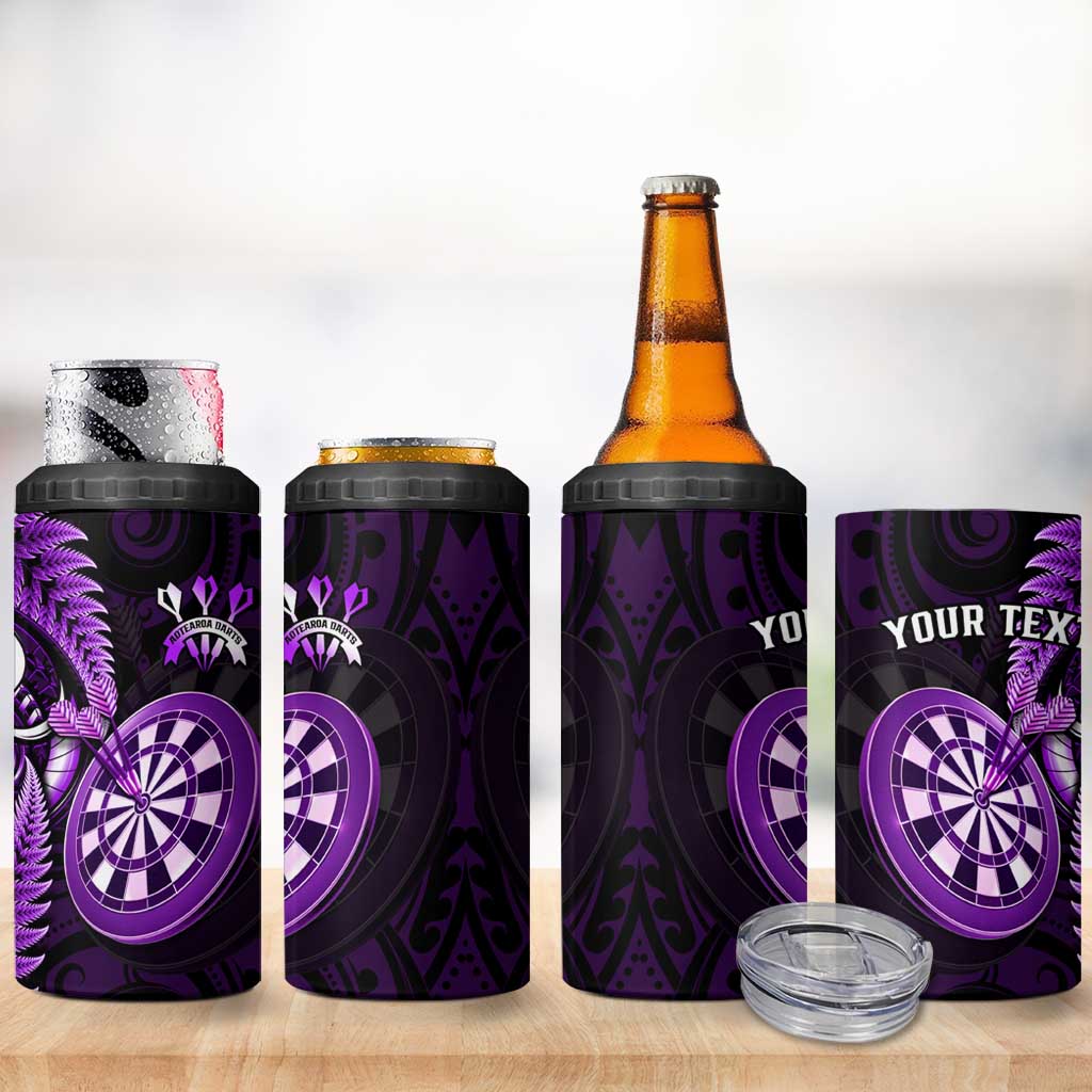Personalised New Zealand Darts 4 in 1 Can Cooler Tumbler Happiness Is A Tight Threesome Maori Purple