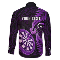Personalised New Zealand Darts Family Matching Off Shoulder Short Dress and Hawaiian Shirt Happiness Is A Tight Threesome Maori Purple LT14 - Polynesian Pride